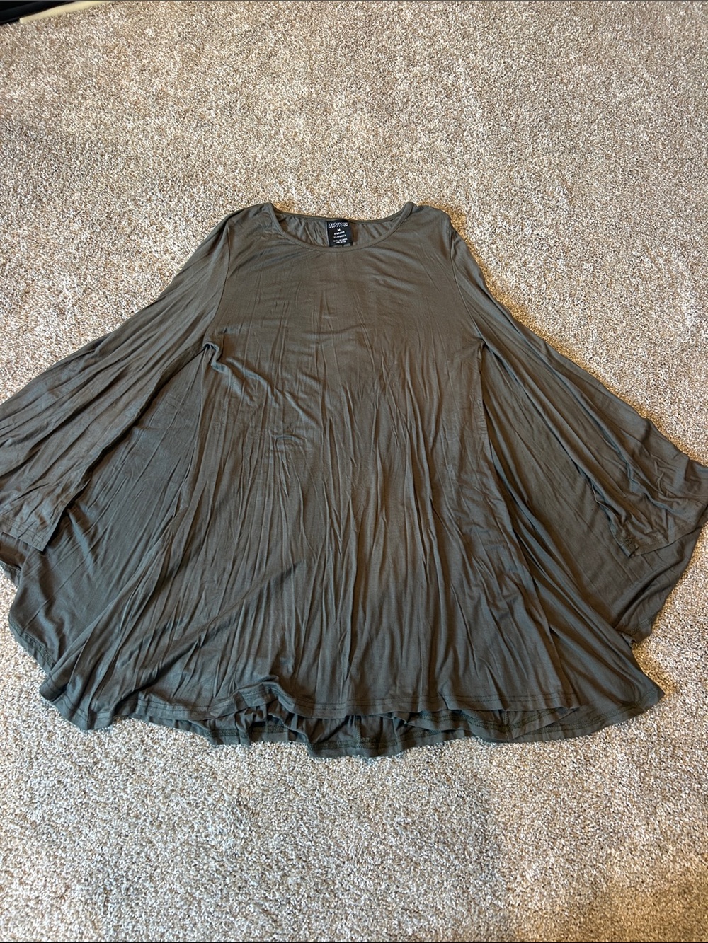 Relaxed Olive Green Swing Tunic Top with Long Sleeves
